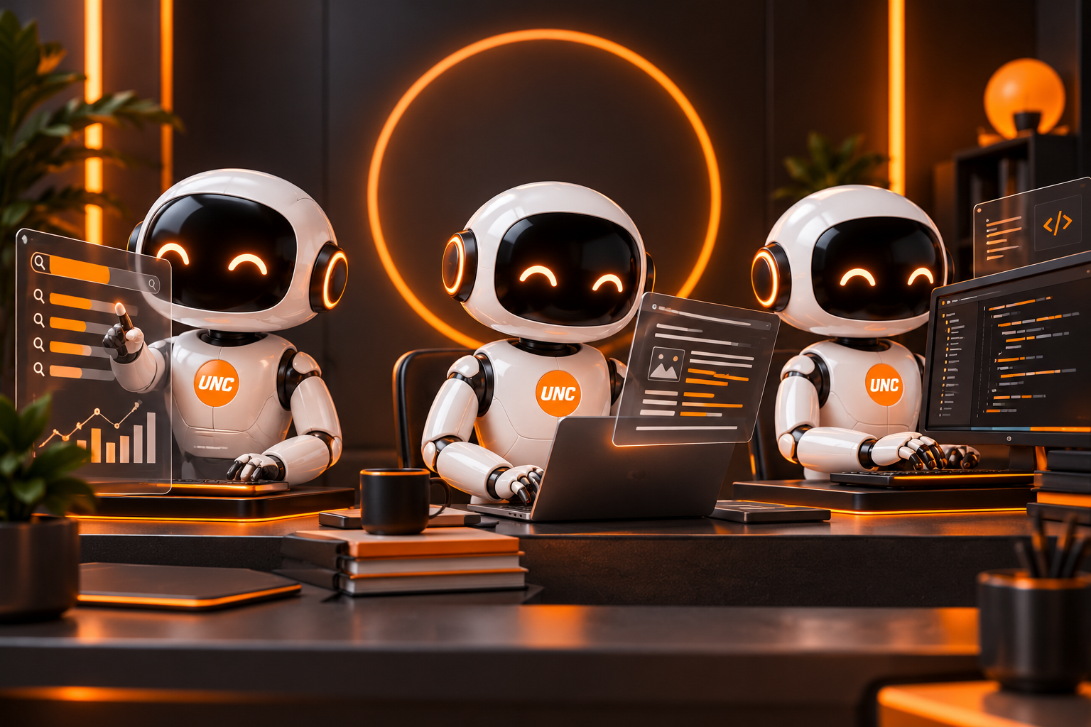 Original UNC AI agents researching keywords, preparing content, and building software